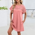 thumbnail image 6 of Women's Sleep Dresses Loose Short Sleeve Shift Dress with Lace Casual Crewneck Pullover Sleepwear Soft Nightgown Loungewear for Spring Summer Pink S, 6 of 6