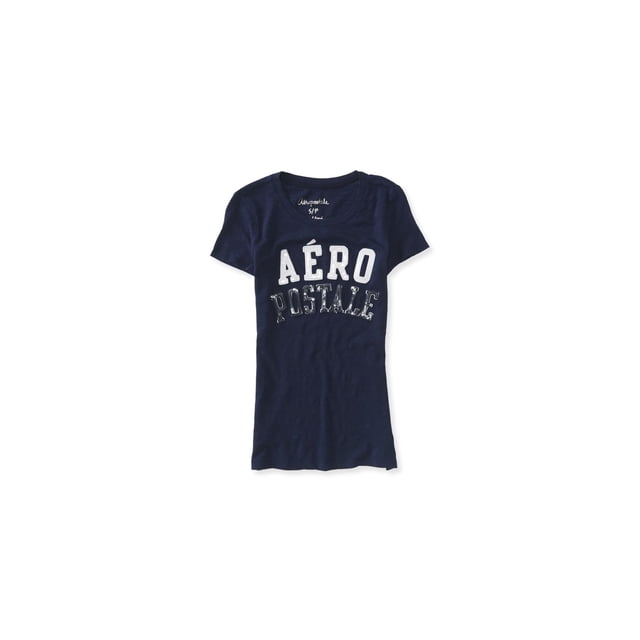 Aeropostale - Camiseta adornada con logotipo de lentejuelas para mujer, azul, extragrande Aeropostale Camiseta adornada