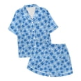 thumbnail image 3 of Telankuip Womens Leopard Satin Pajama Sets 2 Piece Button down Short Sleeved Tops with Elastic Waisted Loose Shorts Sleepwear Cute Printed Lightweight Cozy Ladies Casual Pjs 3-Light Purple L, 3 of 3