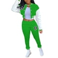 thumbnail image 2 of Kiapeise Womens 2pcs Crop Baseball Jacket Tracksuit Varsity Jacket Patchwork Outfit Letter Bomber Coat Bodycon Sweatpants Set, 2 of 6