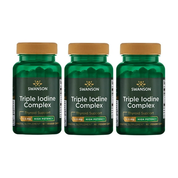 Swanson Triple Iodine Complex-Natural Supplement for Vital Thyroid Support-Promotes Metabolic Function, Increased Red Blood Cell Production, & Heart Health-(60 Veggie Capsules, 12.5mg Each) (3 Pack)