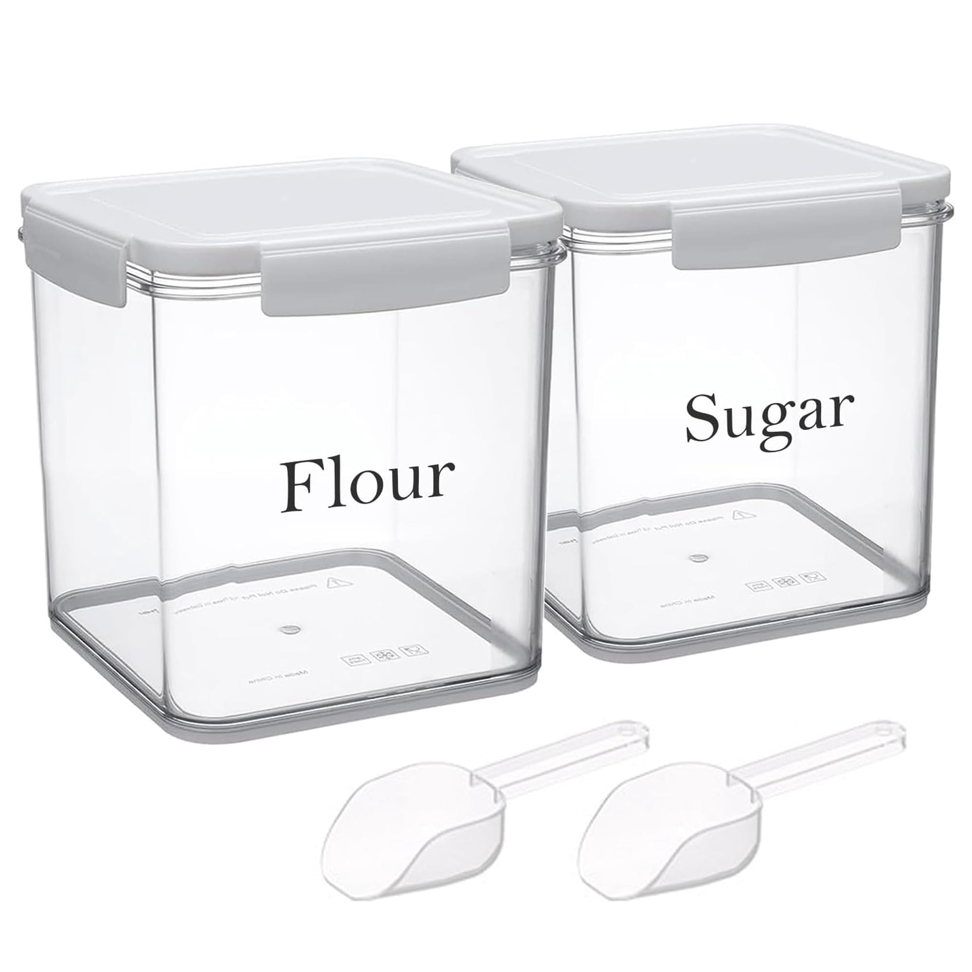 Pethiy Food Storage Jars, Airtight Containers (2-Pack, 4L) - White Kitchen Canisters with Lids + Free Spoon, Perfect for Flour, Sugar, Coffee & Pantry Organization