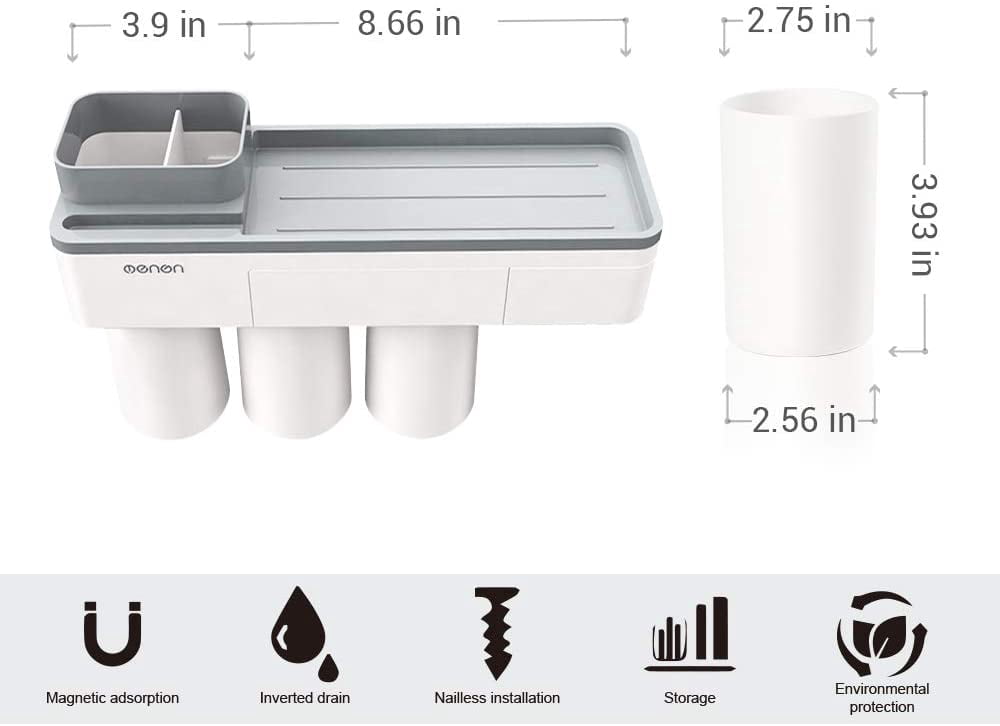 LIANTRAL Toothbrush Holder with Germ Protecting Cover and Multifunctional Bathroom Organizer Suction Pad Wall Mount for Bathroom