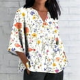 thumbnail image 1 of TaTaai Women's Roll Tab Sleeve Blouse, Printed V Neck Shirt, Linen Look Three Quarter Top for Casual Summer Gift, 1 of 5