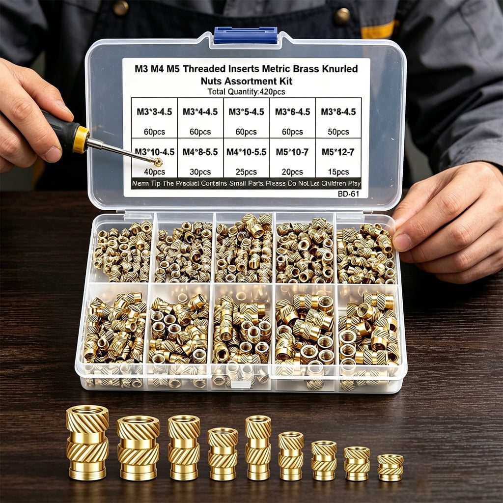 420pack Brasses Threaded Inserts With M3M4M5 Size Heat Embedment Inserting Nut For Strong Fastening