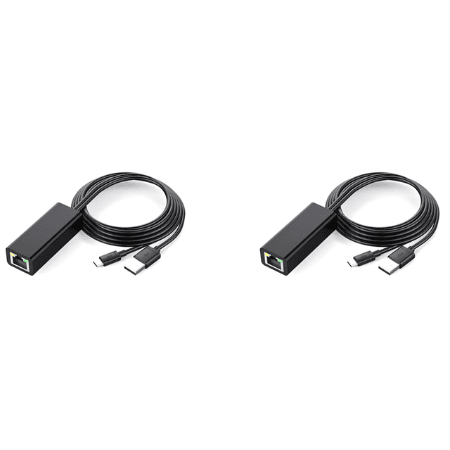 2X Ethernet Adapter with Power Cable for TV Stick (2Nd Gen),4K Stick,TV Square,-USB To RJ45 Wired LAN Adapter,Black