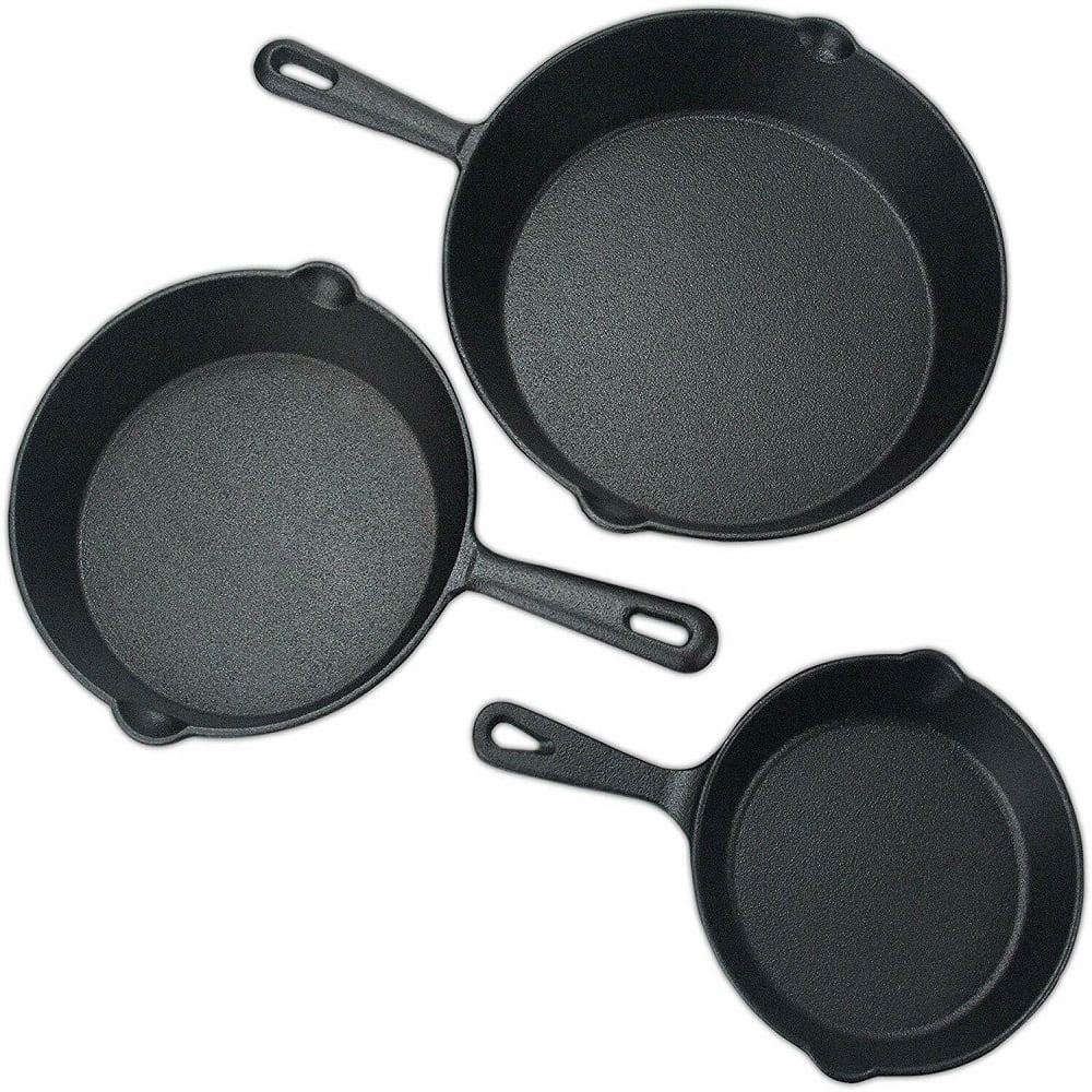 Utopia Kitchen Saute fry pan - Pre-Seasoned Cast Iron Skillet Set 3-Piece -  Frying Pan 6 Inch, 8 Inch and 10 Inch Cast Iron Set (Black)