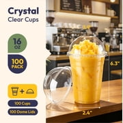Fit Meal Prep 16oz Cold Coffee Clear Plastic Boba Cups with Dome Lids,100 Pack Disposable Dome Lid Cups for Iced Coffee,Smoothies,Parfaits & Desserts