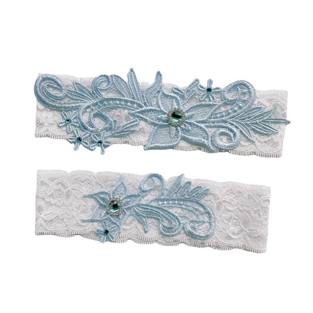 1 par de liguero de encaje azul cielo elástico romántico agradable a la piel liguero de boda nupcial para mujeres niñas fiesta azul cielo (circunferencia del muslo de 15,7 a 21,7 pulgadas)