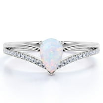 JeenMata 1 ct Pear Shaped Welo Opal and Moissanite Split Shank Engagement Ring in 18K White Gold over Silver
