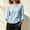 Blue, variant on Women's 3/4 Ruffle Cuff Tops Round Neck Shirts Side Drawstring Ruched Hem Cotton Linen Crinkle Textured Casual Spring Summer Blouse S-XXL