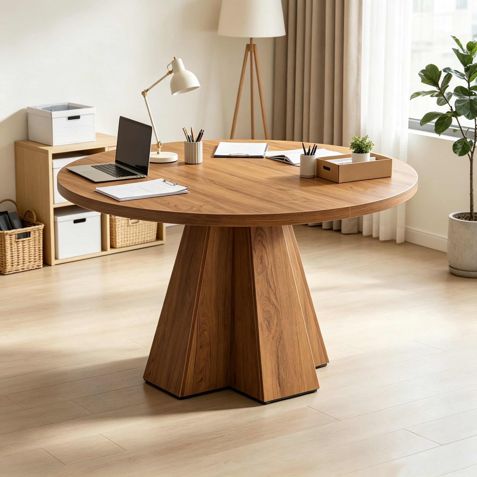 Small Round Conference Table, Durable Meeting Table with Reinforced Tabletop