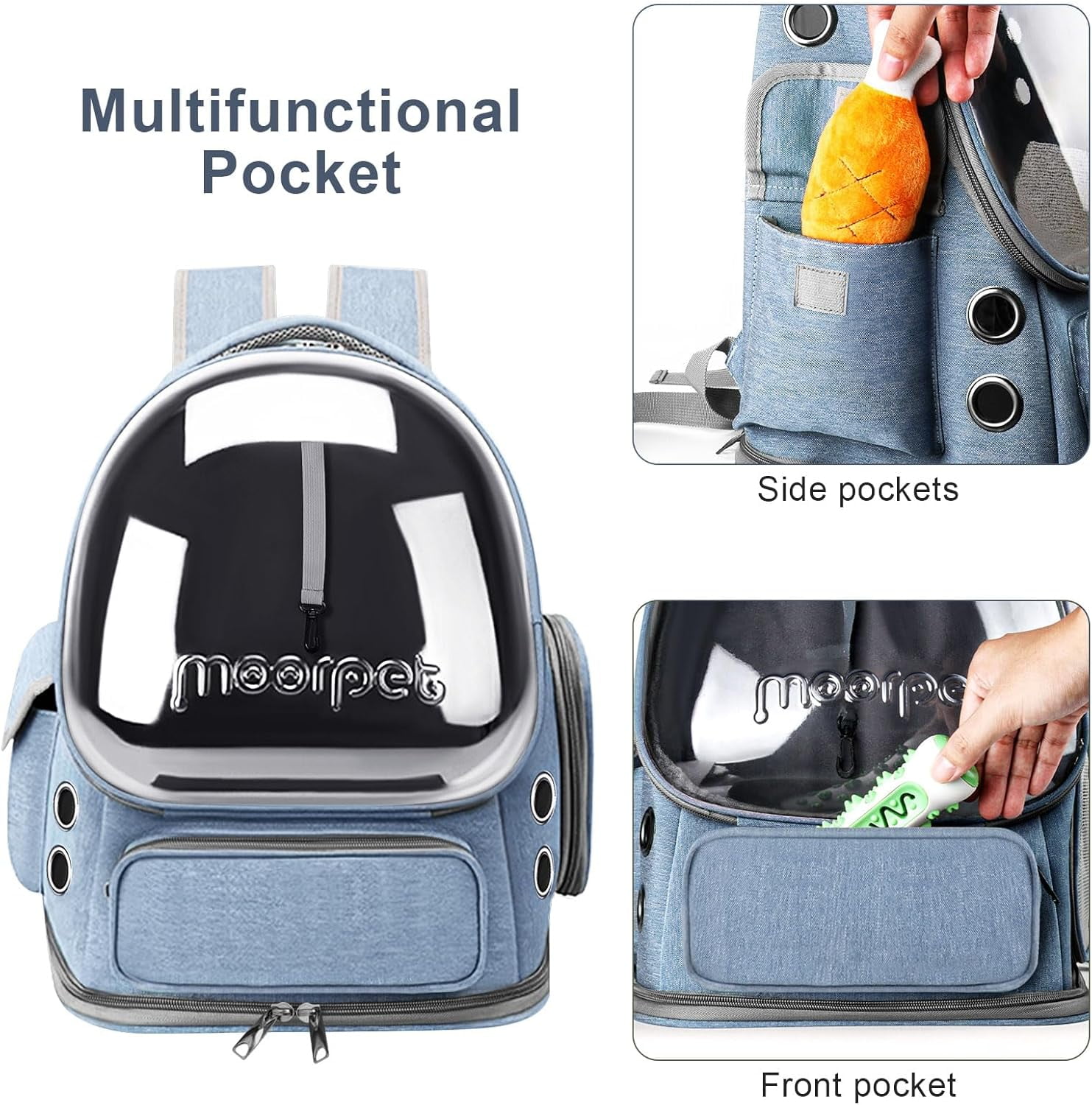 TJOUL Cat Backpack Carrier, Breathable Cat Bubble Backpack Upgrade Large Space Cat Carrier for Kitty Small Dog, Foldable Airline Approved Cats Backpack, Enlarge Transparent PetTravel Backpack (Blue)