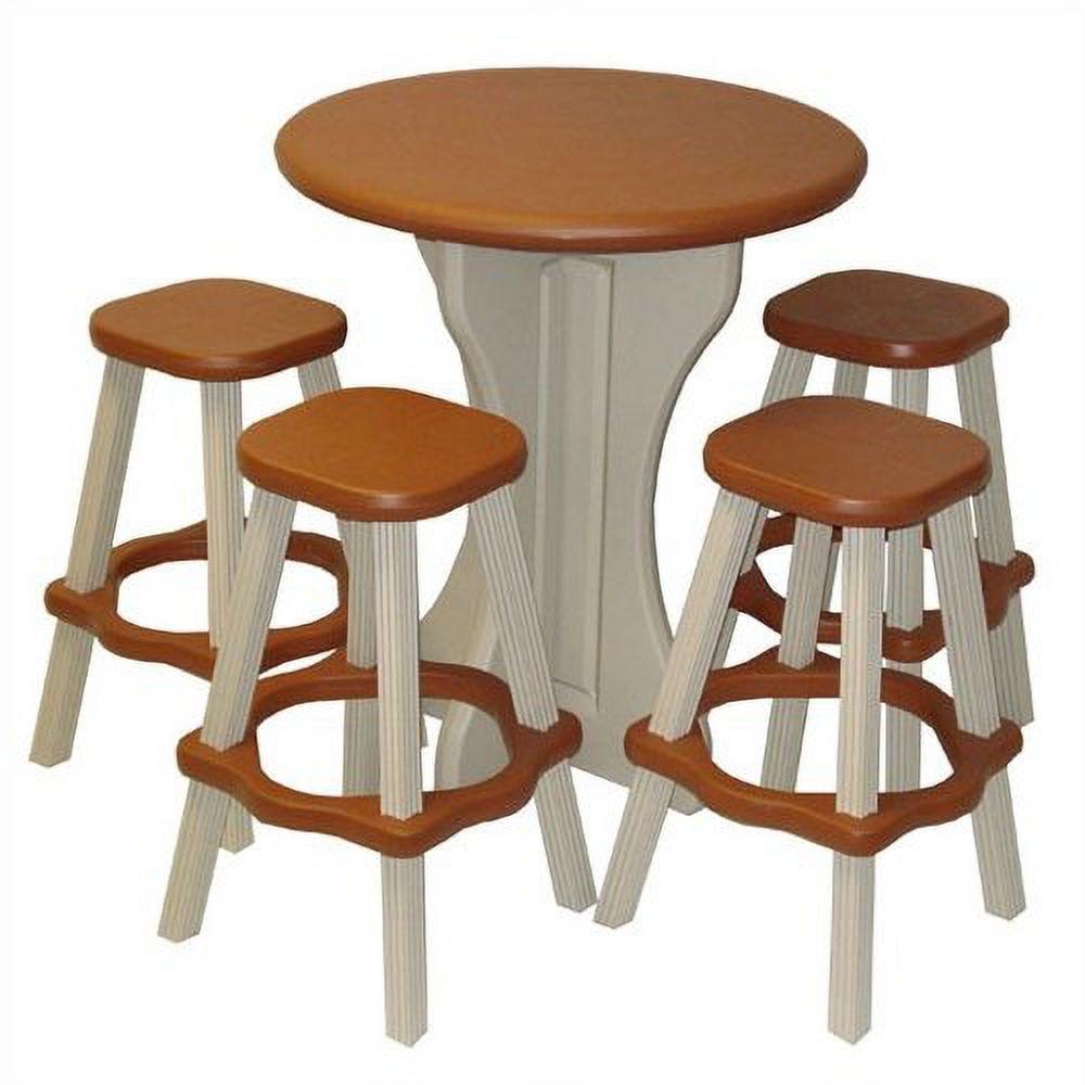 Leisure Accents Bistro Set, 30-Inch Round with 4 Stools, Redwood/Beige - image 5 of 5