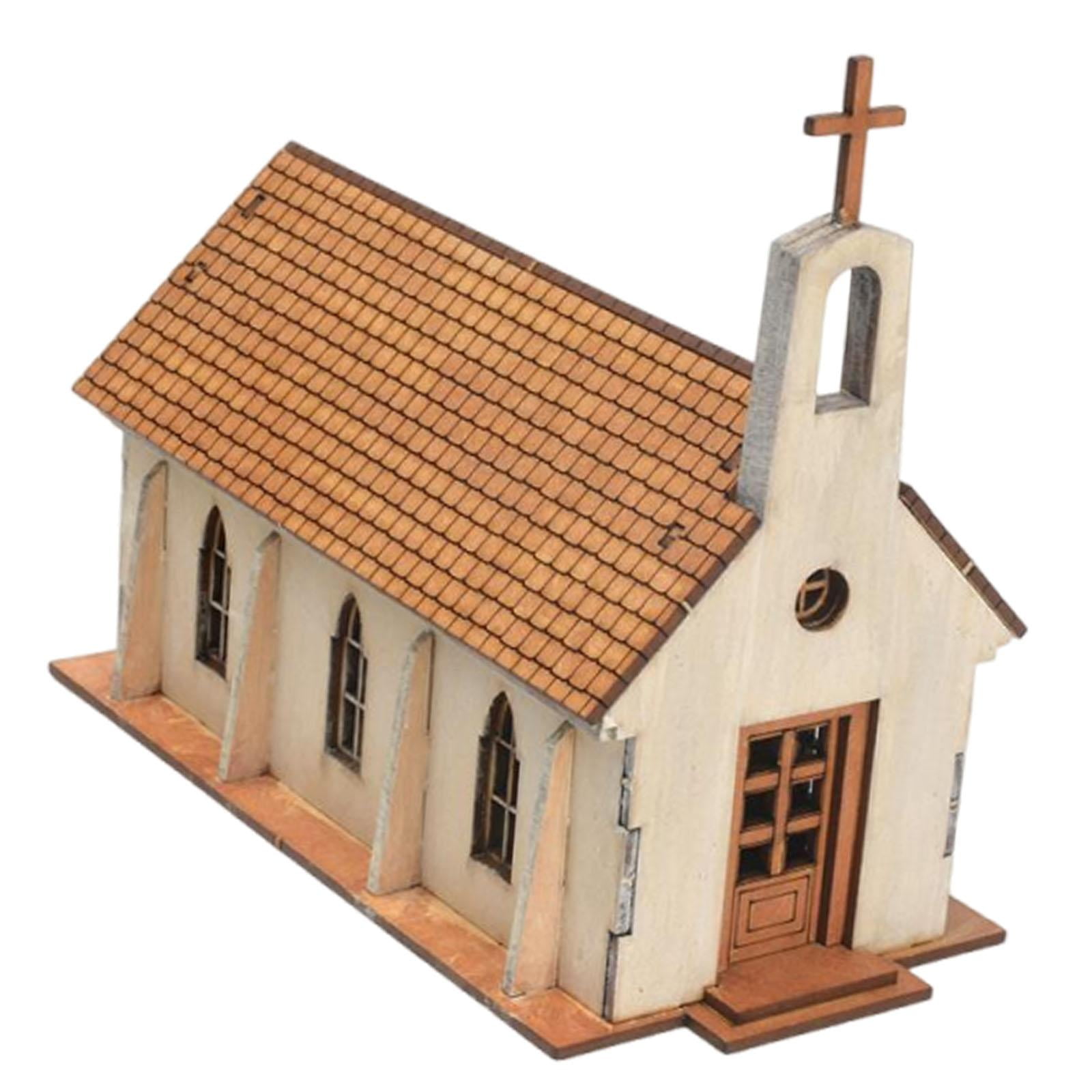 DIY Wooden Building Kit Puzzle Model Church Ornament Realistic Wood Material for Hobbyists Holiday Gift Decor