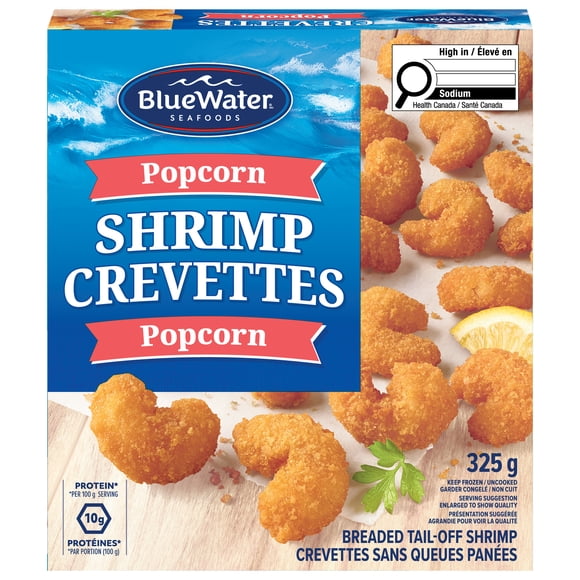 Crevettes popcorn BlueWater Seafoods Panées avec une chapelure Panko croustillante, Congelé, Emballage de 325 g Crevettes popcorn croustillantes panées à la chapelure Panko