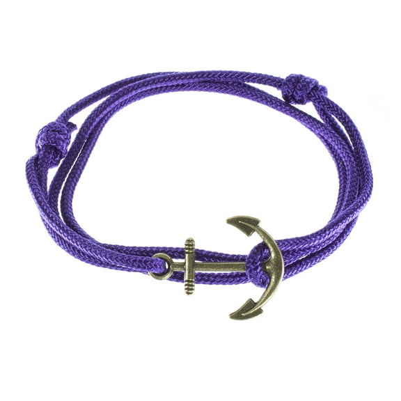 Men's Adjustable Nautical Anchor and Fish Hook Wrap Cuff Bracelets - Available in a Variety of Finishes and Colors - Made of Nylon Rope