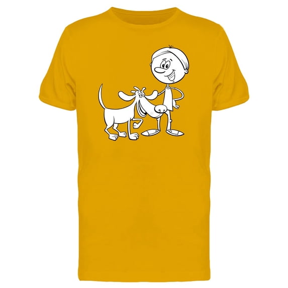 Boy And Dog Cute Cartoon T-Shirt Men -Image by Shutterstock, Male XX-Large