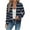 Navy, variant on Women's Navy Striped Waffle Knit Jacket, Fall Winter Zip-Up Long Sleeve No-Hood Casual Coat with Pockets - Trendy Outerwear Blue L
