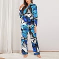 thumbnail image 3 of Bingfone Womens Pajama Sets Blue And White Butterflies Print,Long Sleeve Loungewear Pajamas Set-Large, 3 of 9