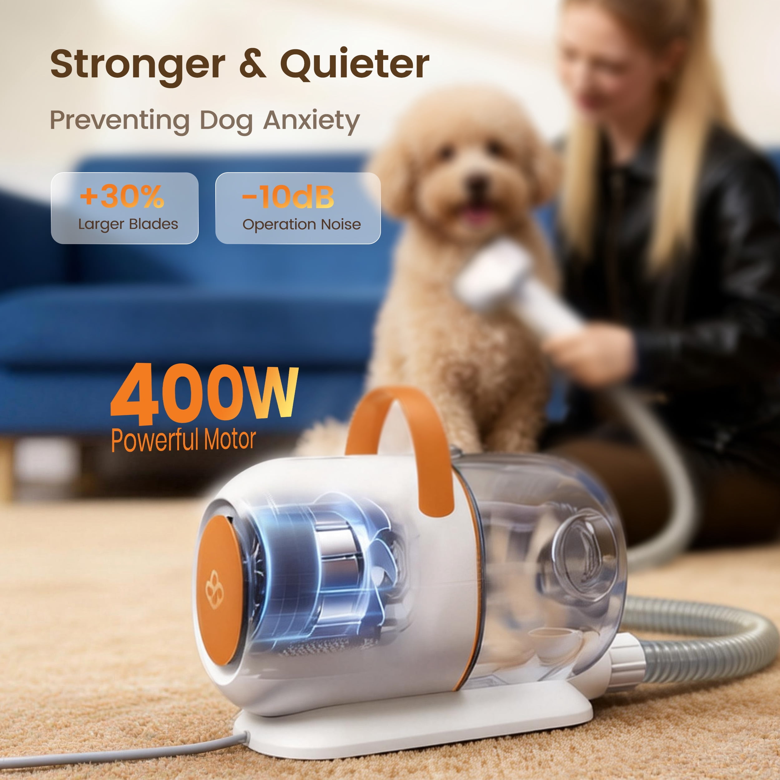 Oneisall LM6 15000Pa Dog Grooming Vacuum for Shedding 99% Pet Hair, 9-in-1 400W Dog Grooming Kit with 2L Dust Cup & Grooming Tools, Pet Hair Vacuum Cleaners for Home, Orange