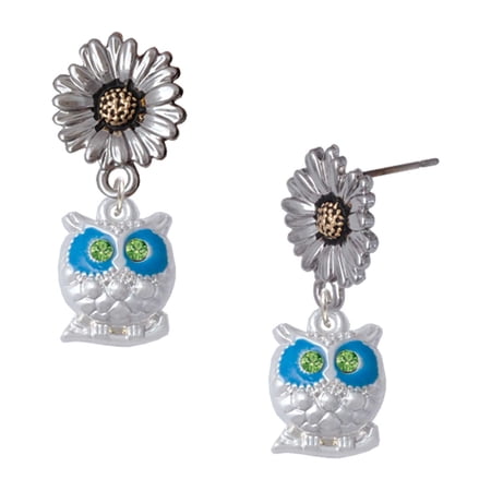 Delight Jewelry Silver-tone Owl with Hot Blue & Lime Green Crystal Eyes – Two-tone Daisy Flower Post Earrings Delight Jewelry Silver-tone Owl with Hot Blue & Lime Green Crystal Eyes – Two-tone Daisy Flower Post Earrings