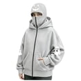 thumbnail image 5 of felwors Women's Long Sleeve Halloween Zip-Up Hoodie with Face Mask Oversized Graphic Sweatshirt for Fall Festive Light Gray for Size M, 5 of 6