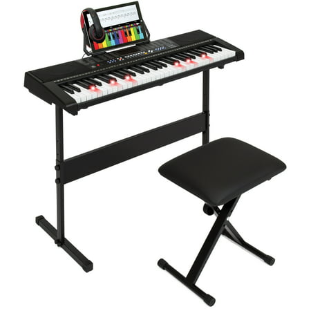 Best Choice Products 61-Key Electronic Keyboard w/ Light-Up Keys, 3 Teaching Modes, H-Stand, Stool, Headphones - Black