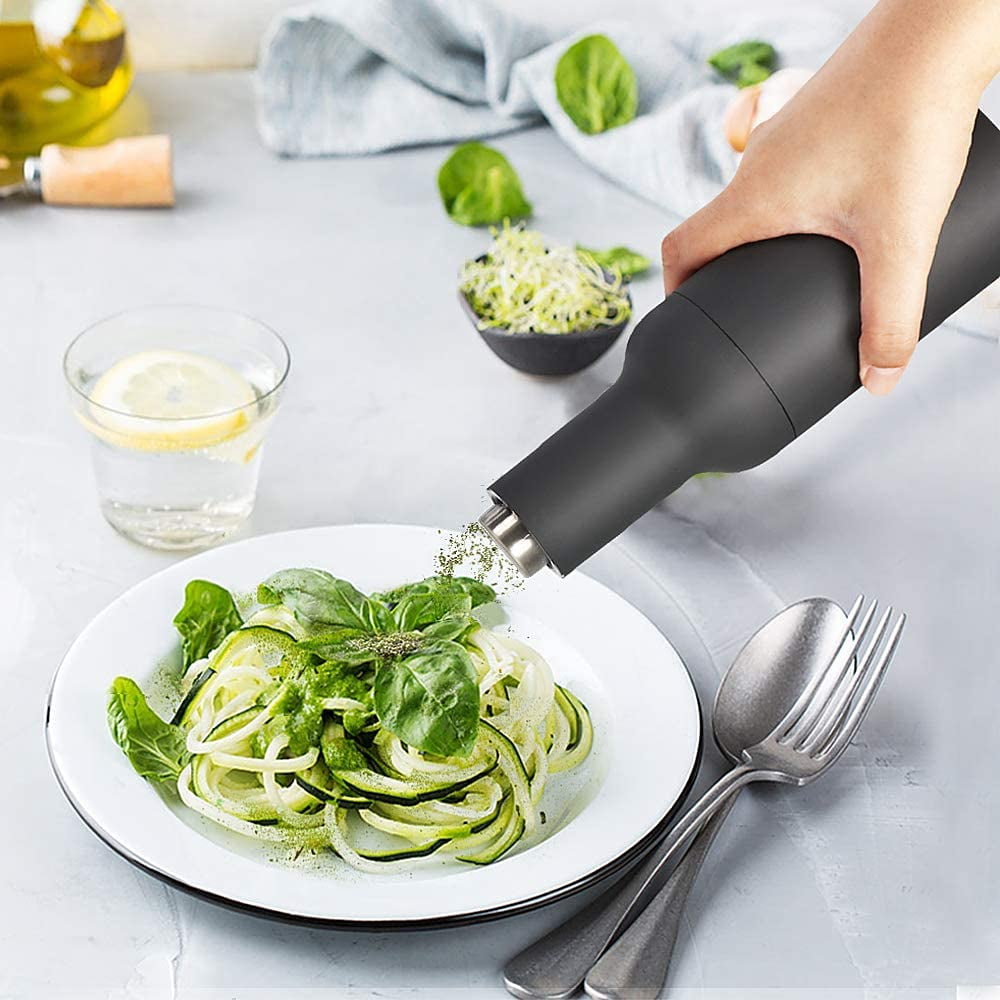 Automatic Gravity Salt and Pepper Grinder Set, Electric Ceramic Core Mills Shaker, Black and White