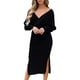 thumbnail image 1 of Vestido elegante de punto para mujer, cuello en V, manga larga y cinturón, 1 of 5