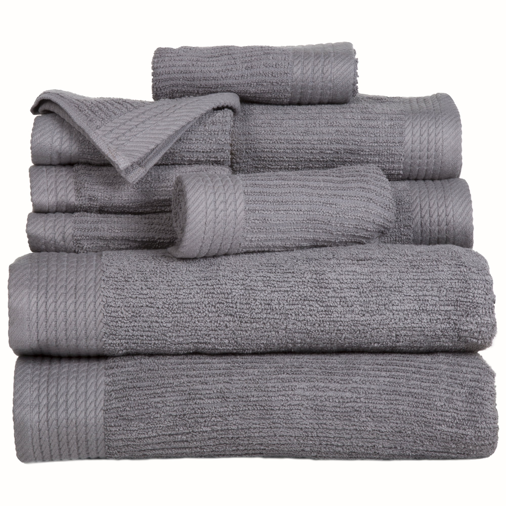 SH Ribbed Cotton 10 Piece Towel Set - Silver