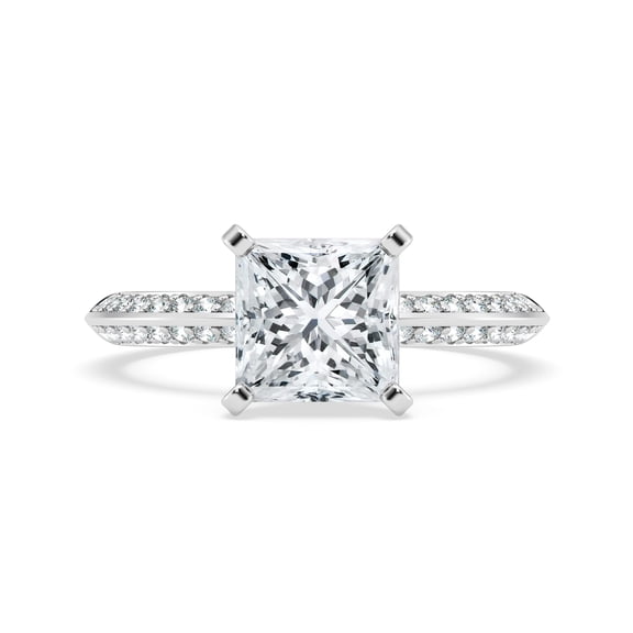 Oryn Jewel 1.8 Ct Princess Cut Lab Created Diamond Engagement Ring - Hidden Halo Solitaire with Accent Stones - 14K White Gold Over Ring for Women's Wedding Jewelry - Classic Sparkling Ring