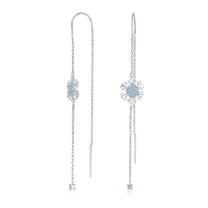 Bling Jewelry Womens Thin Linear Clear Blue CZ Snowflake Dangle Chandelier Earrings Sterling Silver