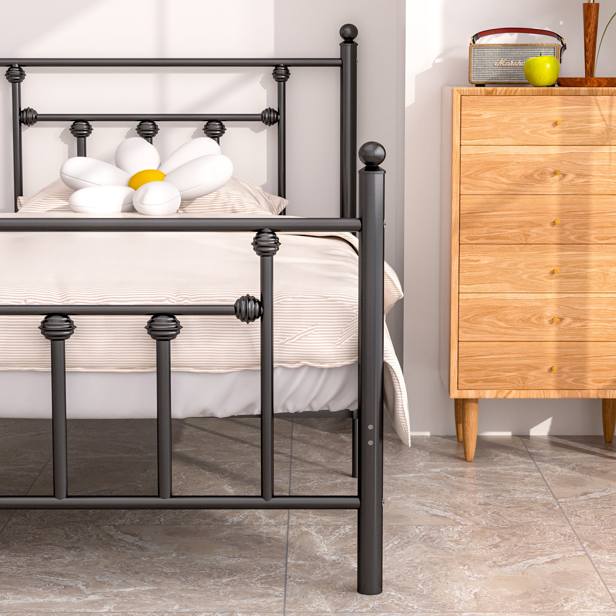 VECELO Twin Size Metal Bed Frame with Headboard & Footboard, Heavy Duty Platform Bed Frame with Steel Slats Support and Mattress Stoppers, No Box Spring Needed, Easy Assembly, Noise-Free, Black