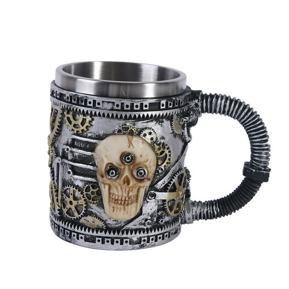 Viking Stainless Steel Skull Coffee Mug Viking Skull Beer Mugs Gift for Men Father's Day Gifts