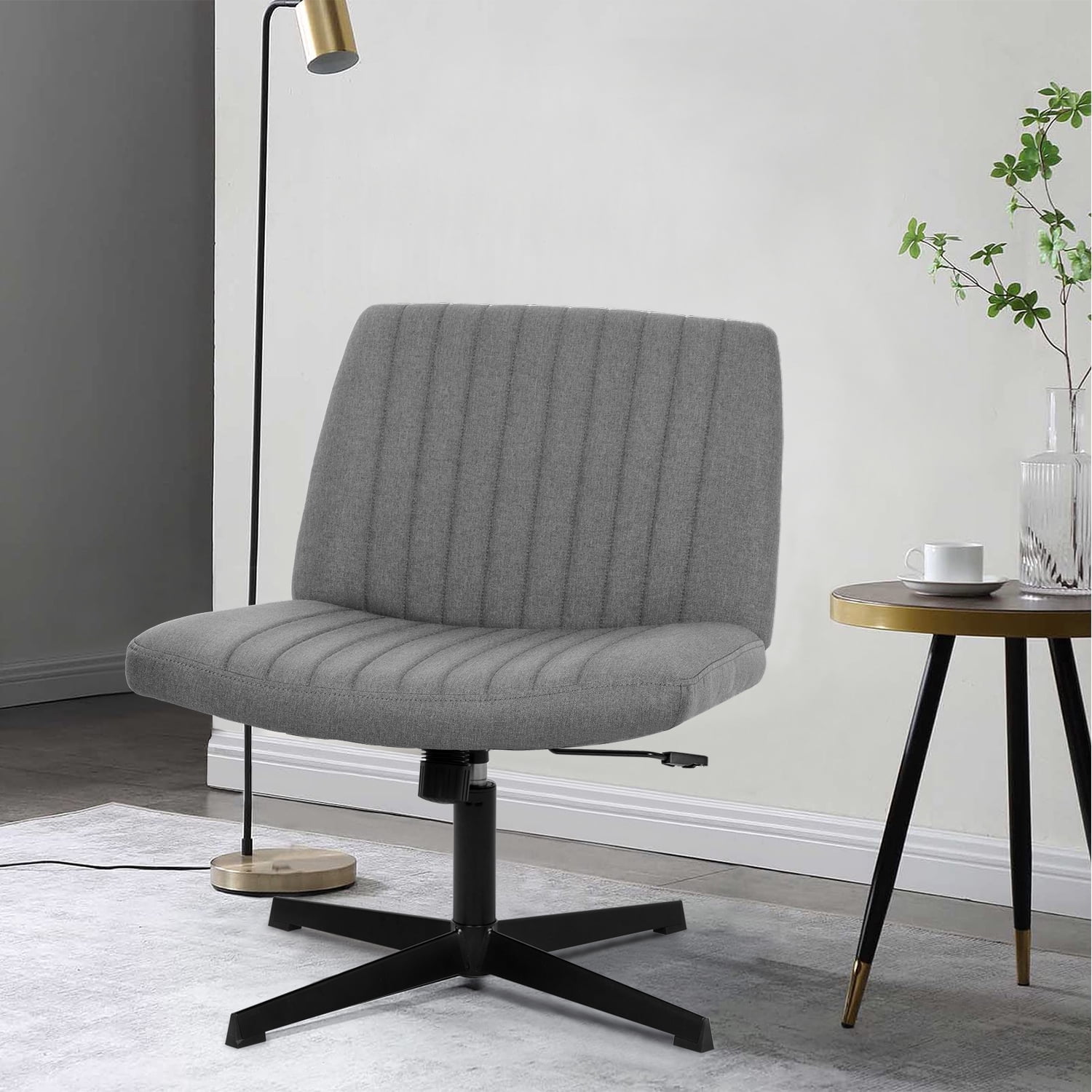 BestOffice Armless Office Chair, Criss Cross Legged, No Wheels Swivel for Men, Women(Grey)