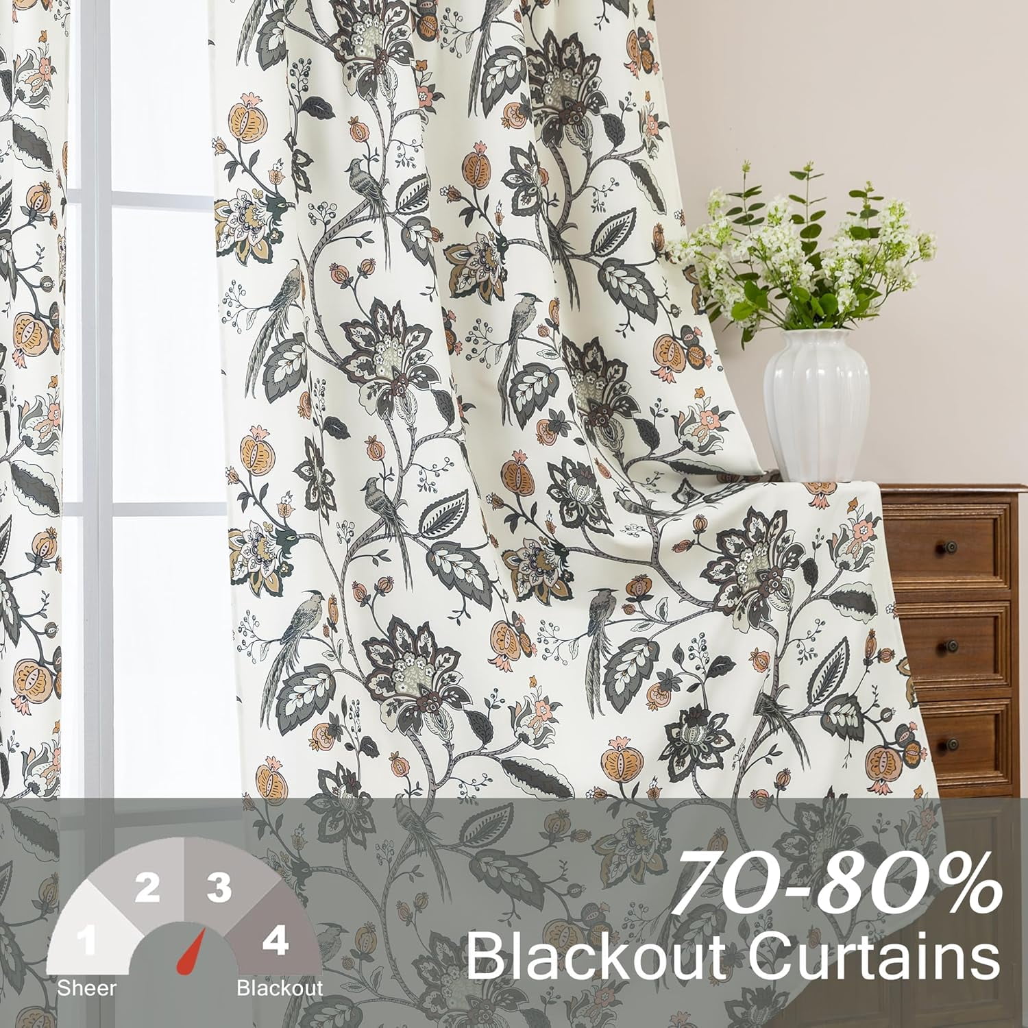 Dark Sage Olive Green and Chocolate Brown Curtains for Cabin Living Room 63 Inch Length,Floral Semi Blackout Cortinas para Sala Modernas 2025 Elegantes