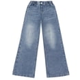 thumbnail image 2 of Yourumao Girls Wide Leg Jeans Elastic Waist Baggy Jeans Retro Straight Leg Denim Pants for Summer Holidays Jeans with Pocket 4-15 Years, 2 of 6