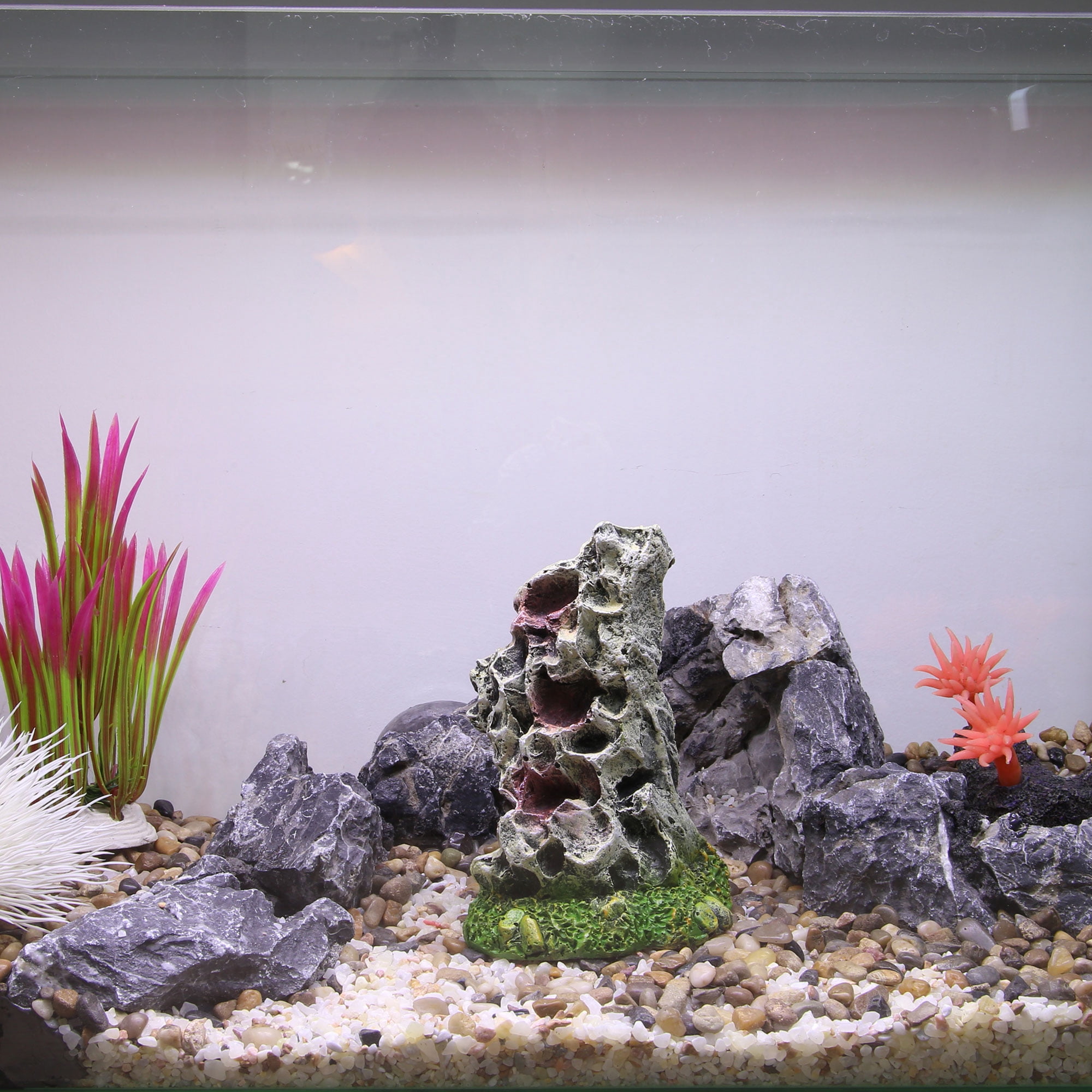 Unique Bargains Aquarium Landscape Mountain Decoration Artificial Aquatic Terrariums Stone White Green 6.30" Height