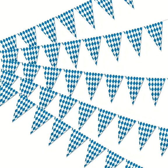 1 Piece 393.7-Inch 20-Sided Bavarian Chequered Flag, Large Bavarian Pennant Banner for Oktoberfest, Suitable for German Oktoberfest Theme Party Decoration
