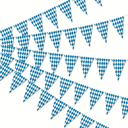 1 Piece 393.7-Inch 20-Sided Bavarian Chequered Flag, Large Bavarian Pennant Banner for Oktoberfest, Suitable for German Oktoberfest Theme Party Decoration
