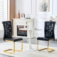 thumbnail image 3 of NEW Set of 2 Retro Faux Leather Dining Chairs with Crystal Buckles, Alligator Texture Upholstery & Metal Bow Legs, 3 of 10