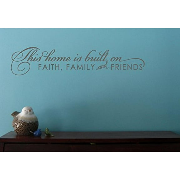 Home Built on Faith, Family Friends Inspirational Wall Decal, 23x5-Inch, Storm Gray