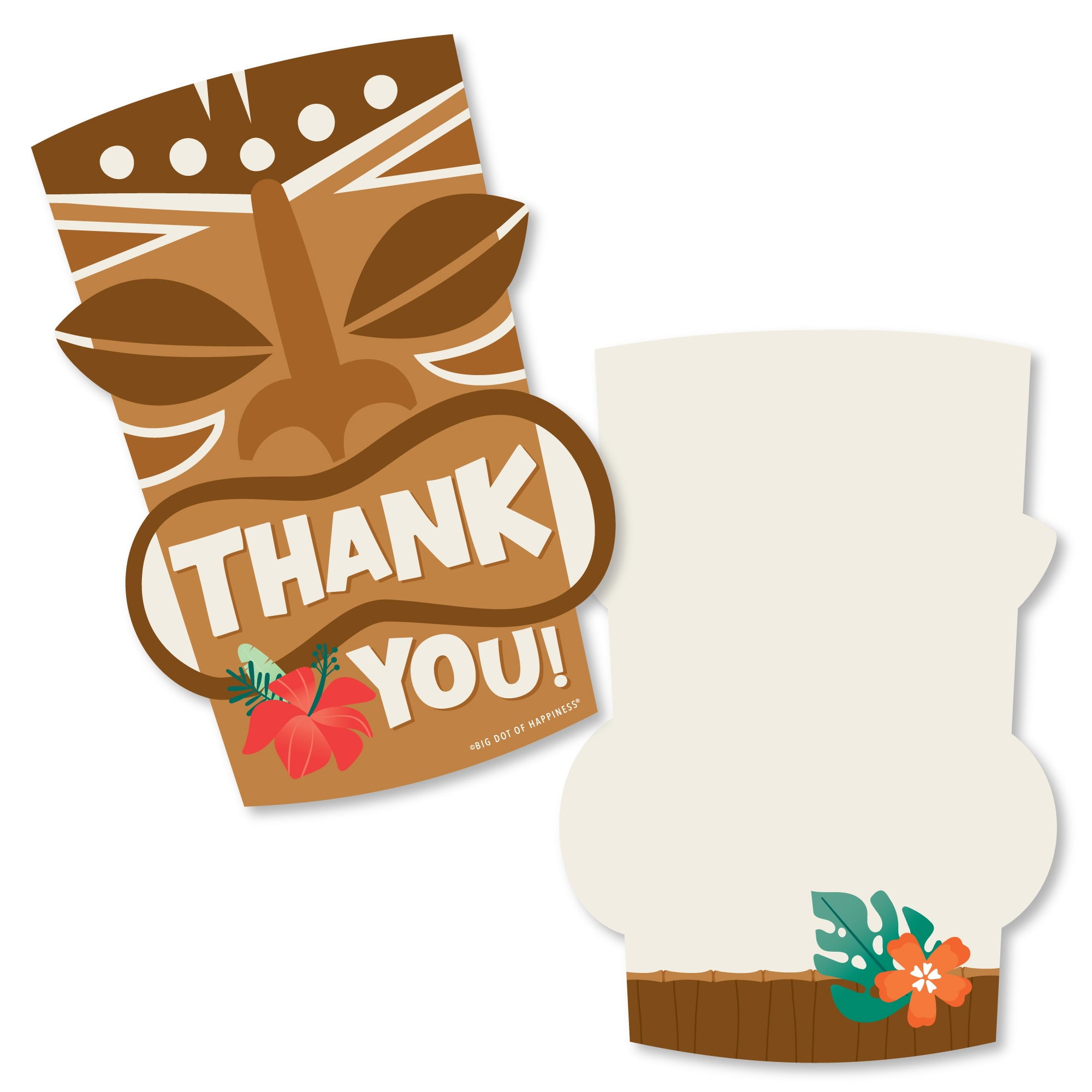 Big Dot of Happiness Tropical Luau - Shaped Thank You Cards - Hawaiian