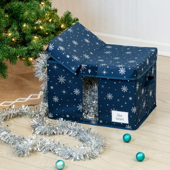 Honey-Can-Do Deluxe Polyester Holiday Dcor Storage Box, Navy Snowflake