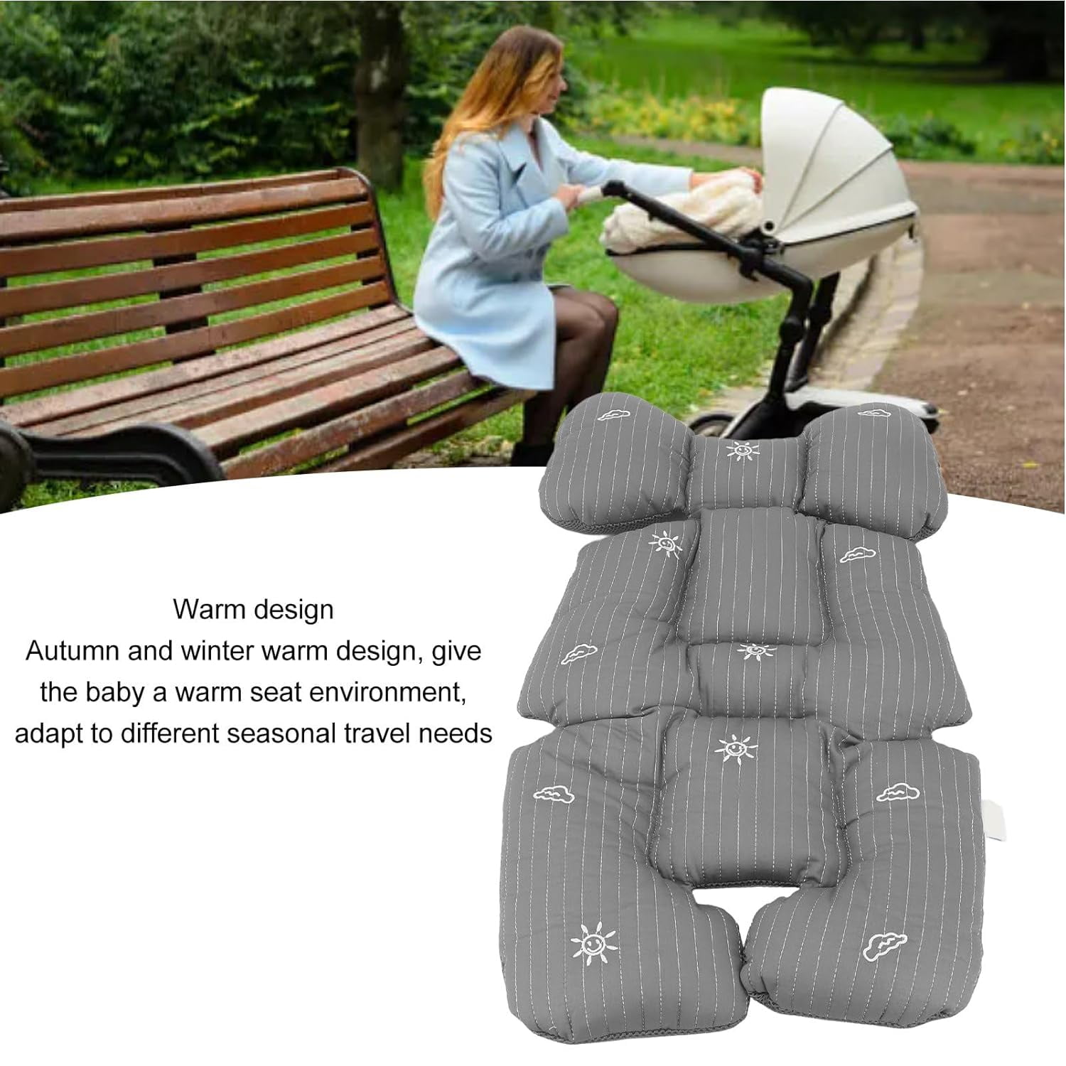WYJ Baby Stroller Cushion Warm Comfortable Breathable Washable Cotton Liner Insert Seat Pad for Strollers Dining Chairs (Dark Grey)-0614