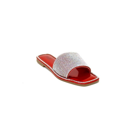 

Women s Rhinestone Slip On Flat Slide Sandals Red 10