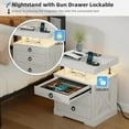 thumbnail image 3 of Nightstand with Lockable Gun Drawer,Charging Bedside Table with 3-Color LED Lights,Farmhouse Night Stand with Human Sensor Design, Modern End Table for Bedroom,White, 3 of 9