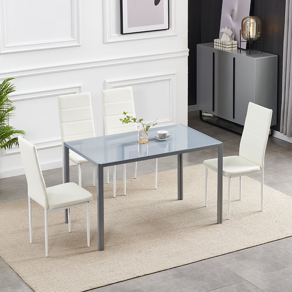Dining Table Glass Top Kitchen Dining Room Furniture Gray