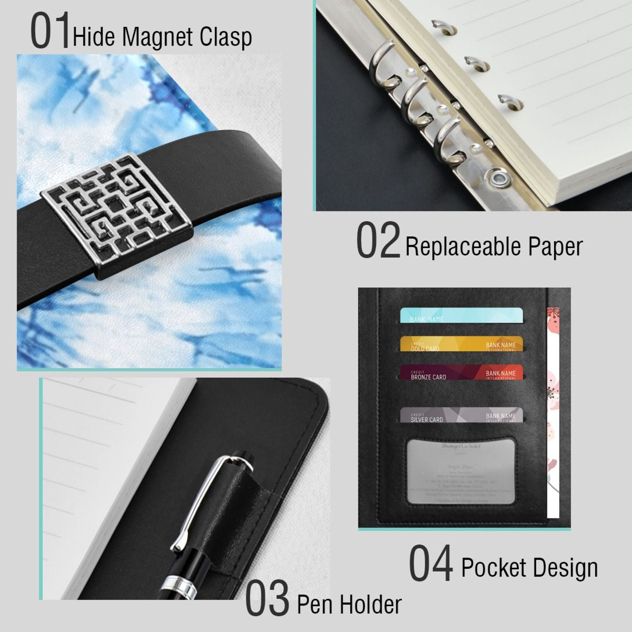 Leather Planner Leather Notebook Notebook Journal Binder Design Pen Pocket Design Convenient for Storage Pretty Light Blue Tie Dye